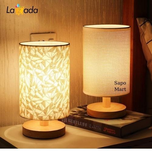 Đèn ngủ để bàn sạc USB  ánh sáng vàng ấm phong cách bắc âu chân đế gỗ tiết kiệm điện, đèn led, đèn decor phòng vintage, đèn bàn cổng DN