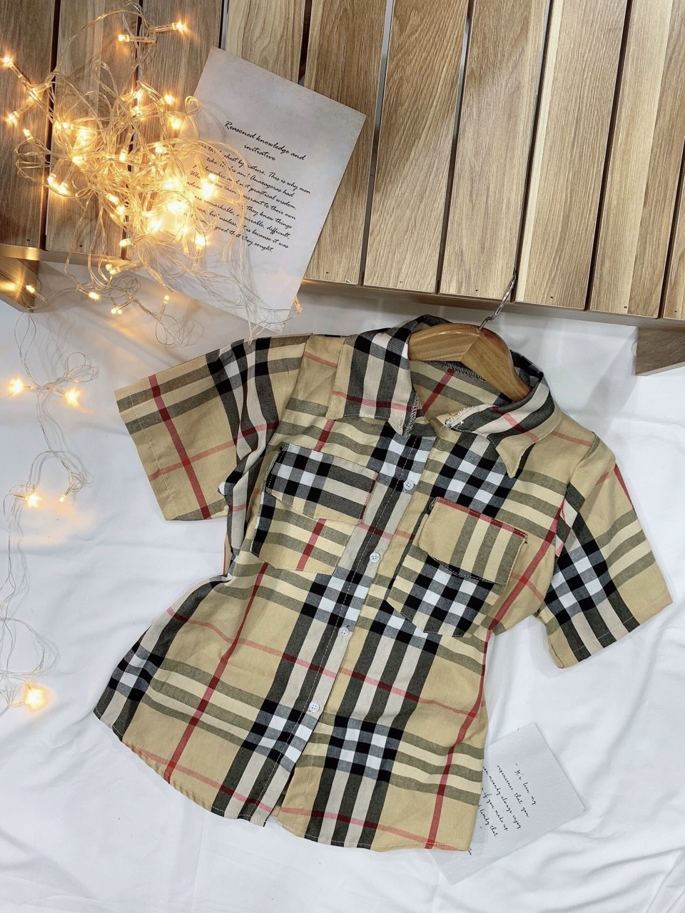 (Free Ship ) Áo Sơ Mi Kate Nữ Caro Phối 2 Túi Thời Trang Cao Cấp