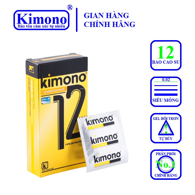 [HCM]Bao cao su Kimono 0.02 Vàng 12 bao / hộp - Siêu Mỏng Vô Hình