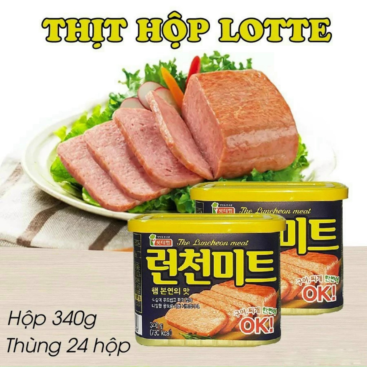 Thịt hộp hàn quốc luncheon meat 340g - thịt hộp ham / thịt heo spam nhập khẩu đóng hộp / đồ hộp ăn liền