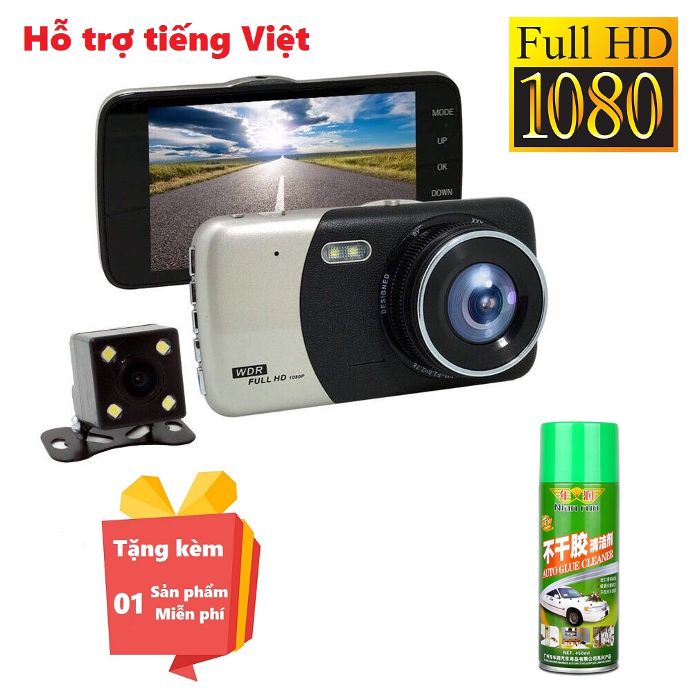 Camera hành trình tiếng Việt SD503 cho ô tô độ phân giải Full HD tặng kèm camera lùi cao cấp - Camera ghi hình cho ô tô màn hình 4 inch Full HD SD-503