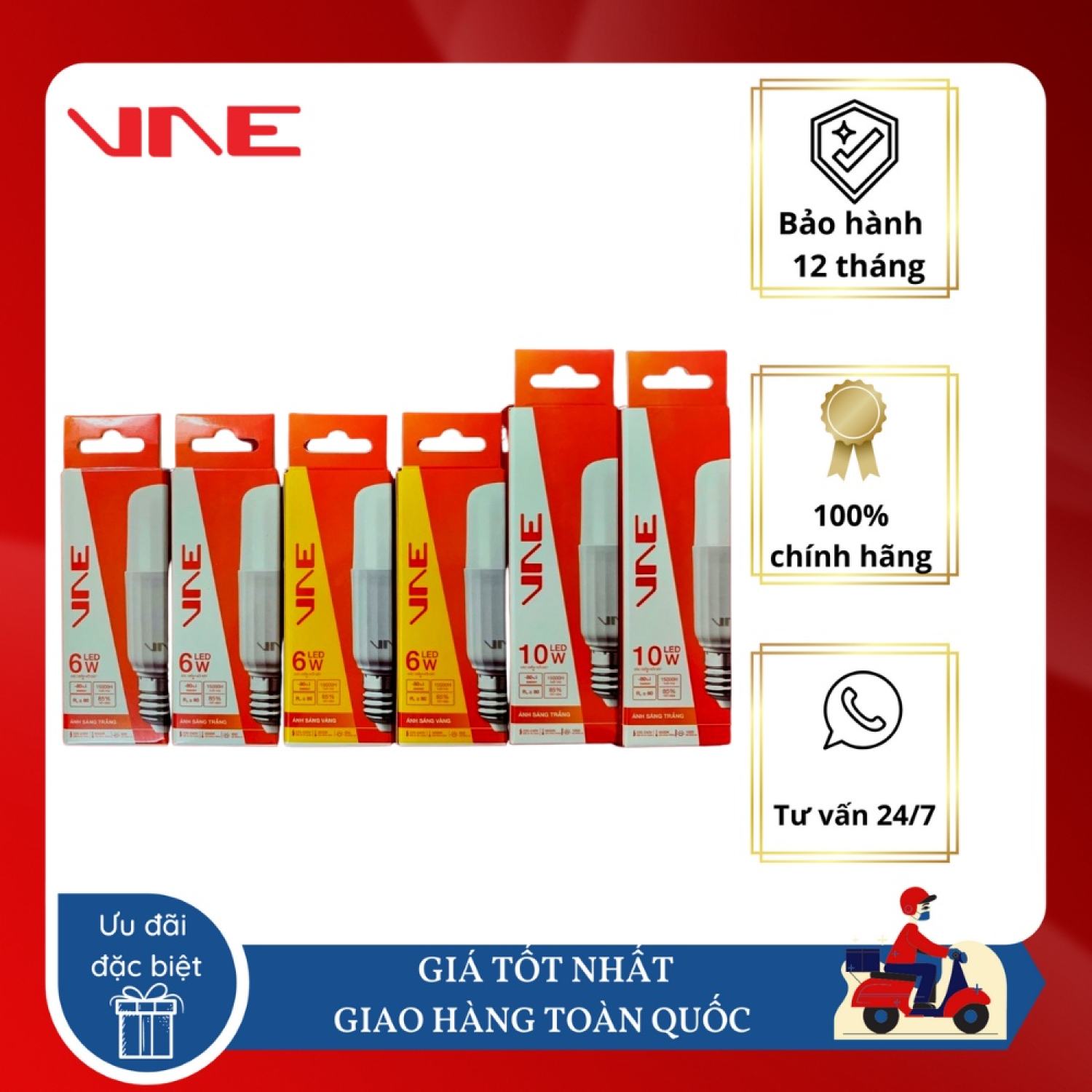 Bóng đèn LED trụ nhỏ VNE chính hãng 6W 10W 15W tích kiệm điện năng ,diện tích,siêu sáng.ánh sáng trắng/vàng