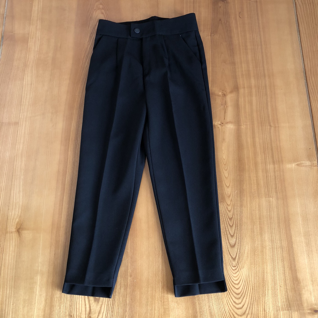  Quần baggy gấu lệch màu đen quần tây nữ 9 tấc mặc trên mắt cá chân vải tuyết mưa lên phom đứng dáng 