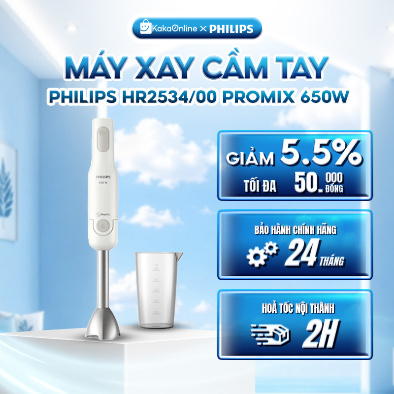 Máy Xay Cầm Tay Philips HR2534/00 ProMix 650W | Daily Collection, Xay Nhanh Mịn, Hàng Chính Hãng, BH 24 Tháng