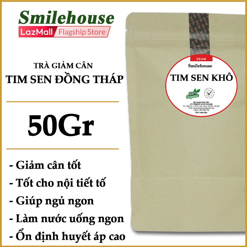 Trà tim sen hữu cơ không vụn nát 50gr thương hiệu Smilehouse, trà giảm cân