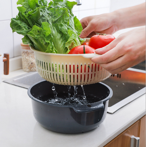 Chậu đôi tích hợp rổ lưới rửa rau củ quả, trái cây tiện dụng cho nhà bếp