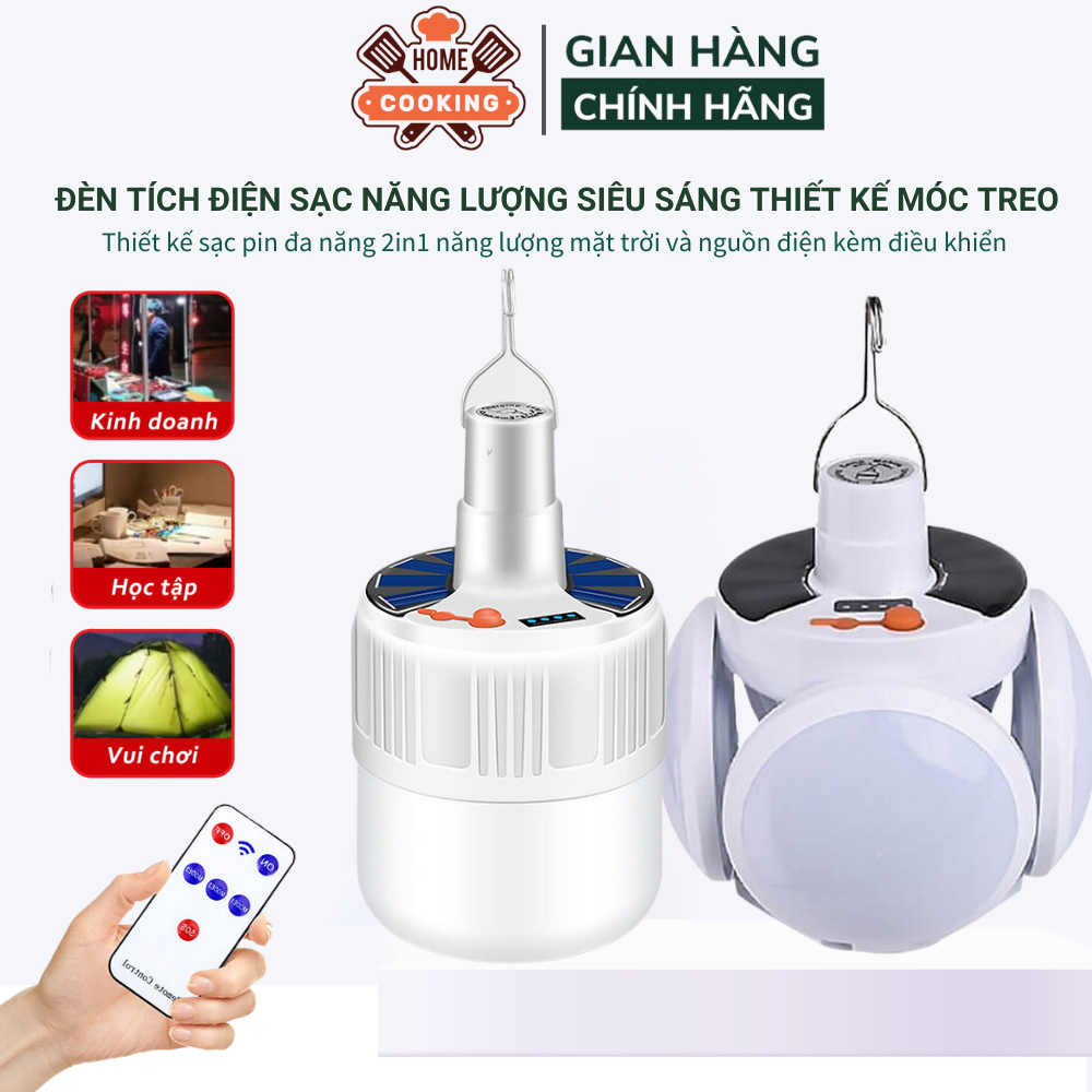 Đèn Tích Điện Kèm Điểu Khiển Đèn Led Siêu Sáng Tích Điện Sạc Pin 4 Cánh Đèn Năng Lượng Mặt Trời Công Suất 150W Công Nghệ Chống Nước IP68 Tặng Kèm Cáp Sạc Móc Treo Tiện Dụng