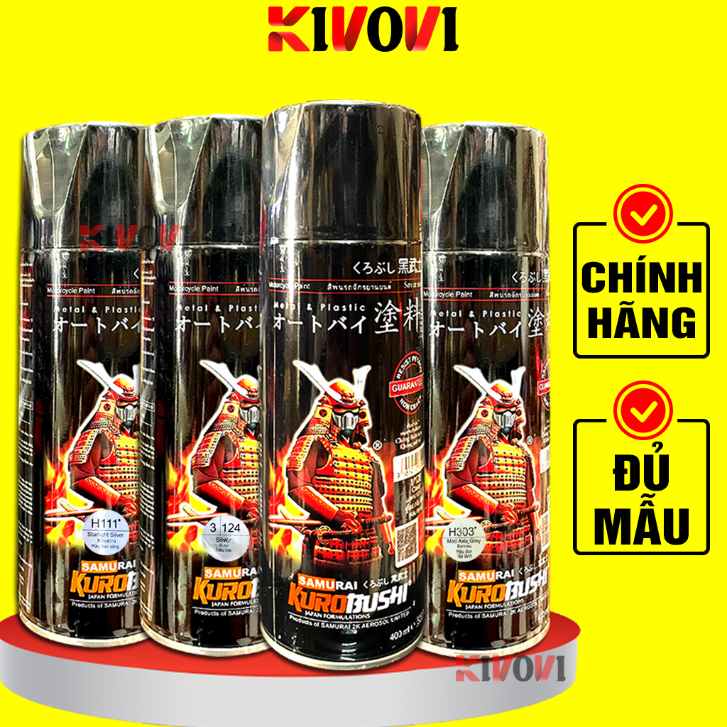 Sơn Trắng Sữa, Bạc Ánh Kim, Xám Xi Măng ĐỦ MẪU - Sơn Xịt Samurai Cho Xe Máy Oto - Sơn Sắt Phun Cho Oto Xe Máy Kivovi