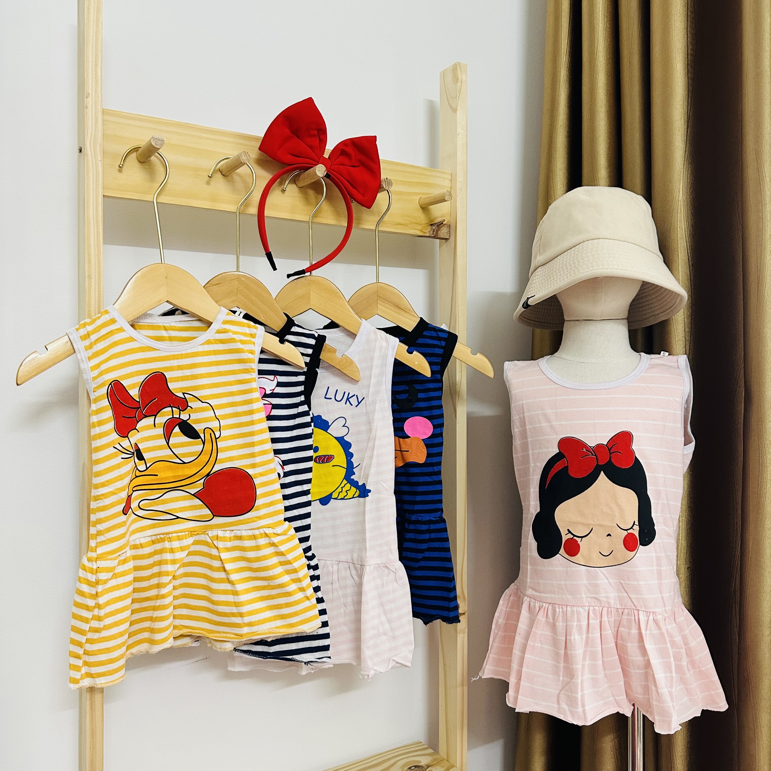 Đầm đuôi cá chất thun cotton mát hoạt hình dis.ney xinh xắn cho bé 6-14kg Nhà gấu nâu