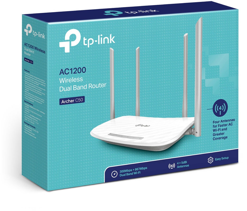 TP-Link Router wifi băng tần kép vùng phủ rộng Chuẩn AC 1200Mbps Archer C50 - Hãng phân phối chính thức Modem wifi TPLink