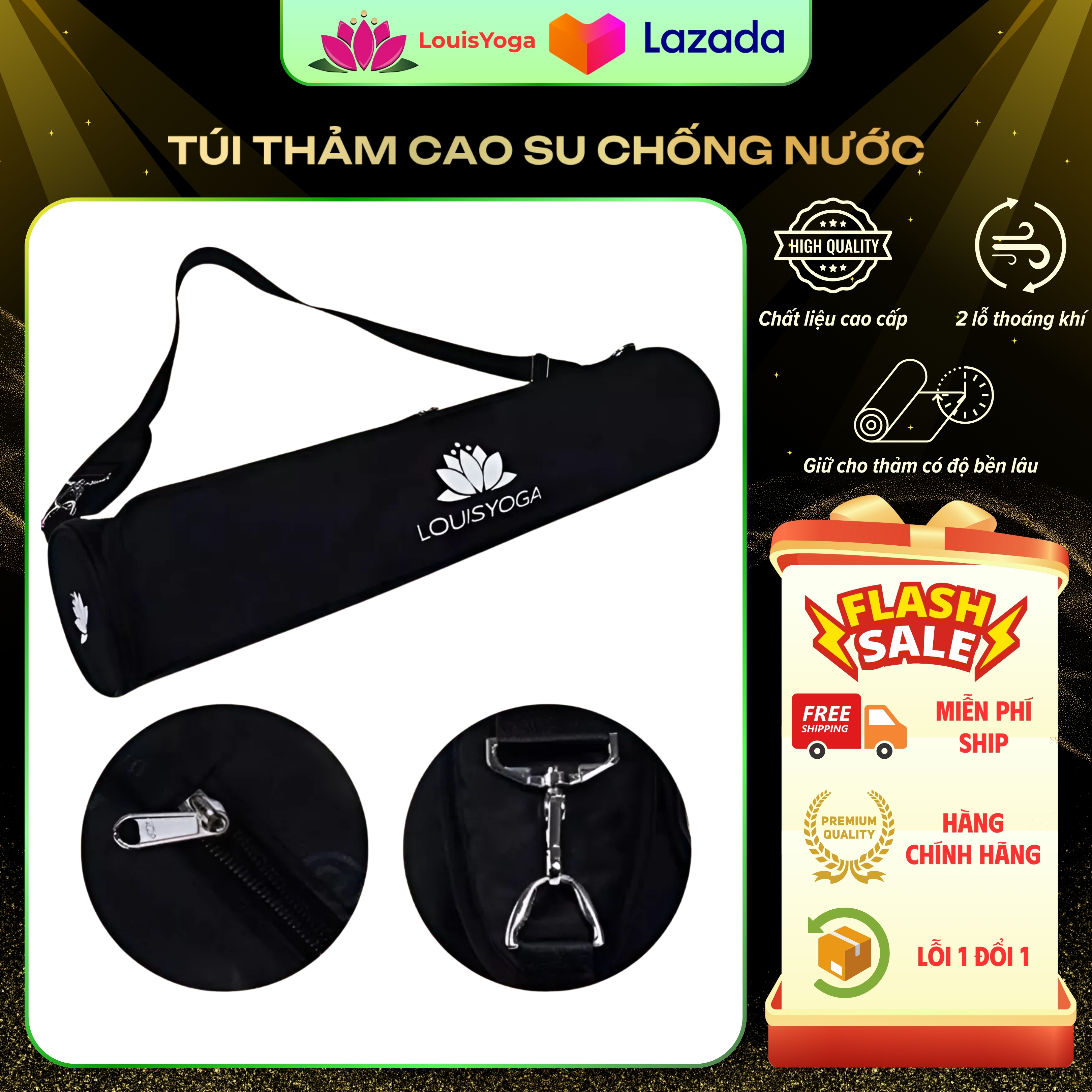 Túi đựng thảm yoga cao su cao cấp LOUIS YOGA DIAMOND 2 lớp chất liệu vải dù chống thấm nước