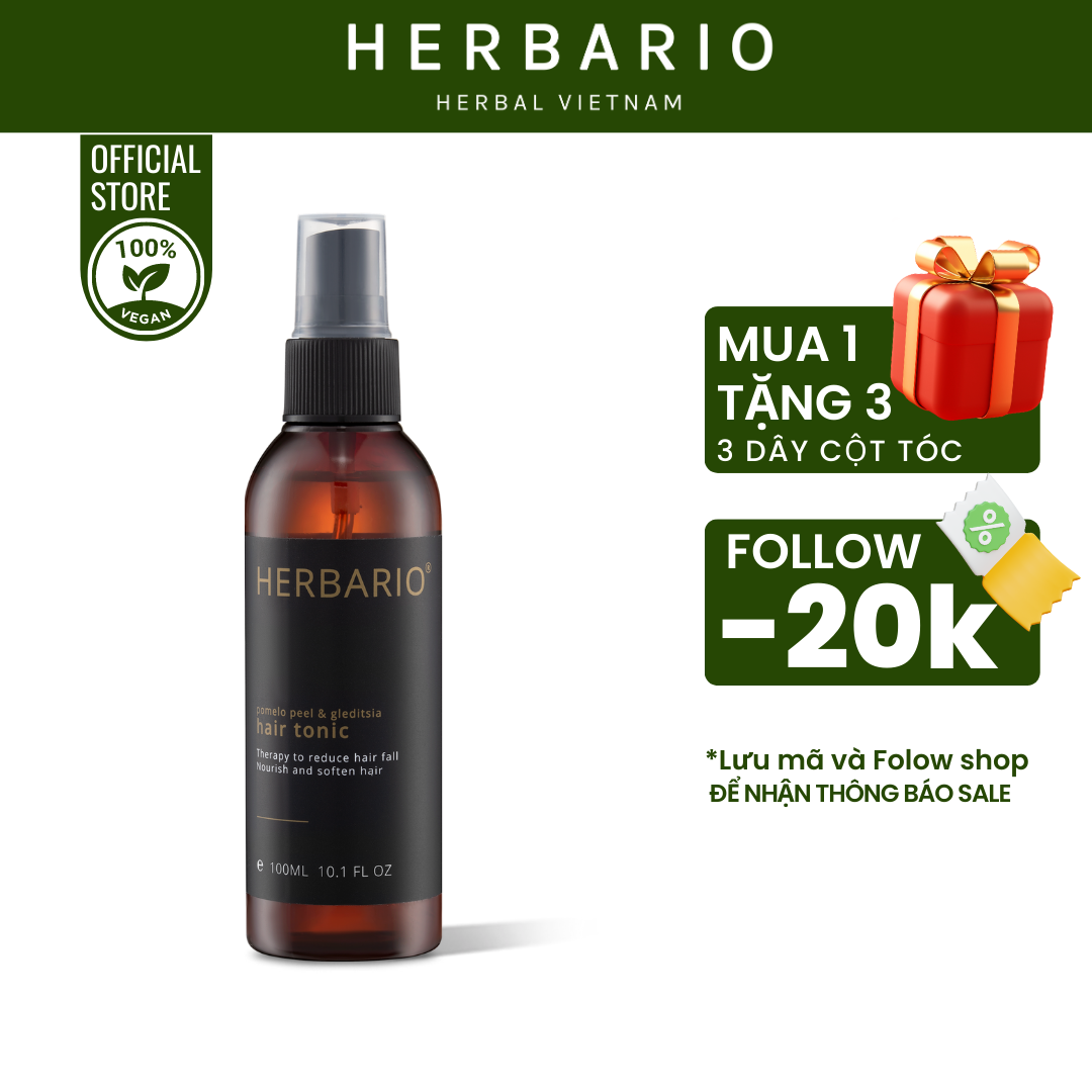 Xịt dưỡng tóc tinh dầu bưởi Herbario giúp dài tóc, mọc tóc nhanh hơn, tinh dầu bưởi giảm tóc gãy rụng