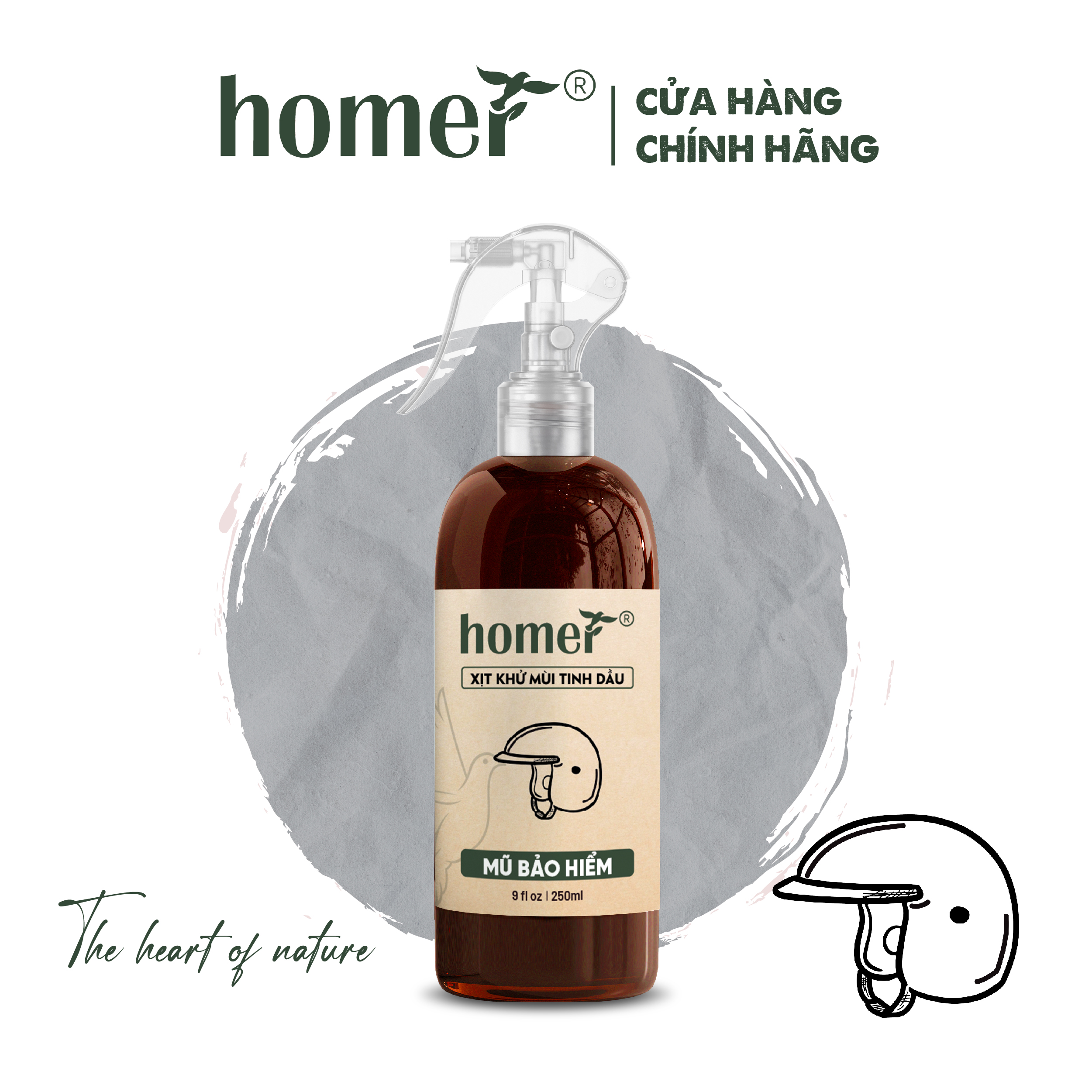 Bình xịt nón/mũ bảo hiểm HOMER 100ml/250ml hữu cơ - khử mùi ẩm mốc, làm thơm mũ, ngăn ngừa nấm, gàu da đầu