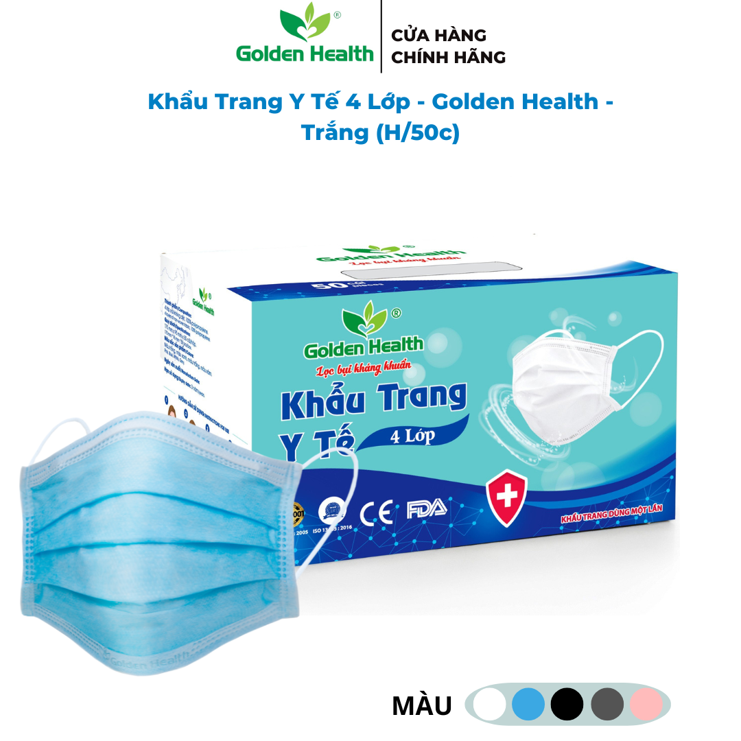 [BÁN CHẠY] KHẨU TRANG Y TẾ 4 LỚP VẢI KHÔNG DỆT GOLDEN HEALTH CHỐNG THẤM NƯỚC, MỀM MẠI, CHỐNG BỤI BẨN (HỘP 50 CÁI)