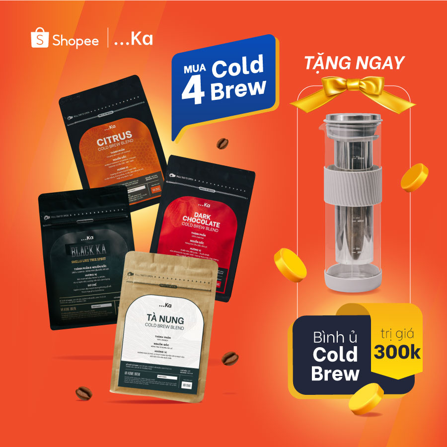 Tặng 1 bình pha cold brew khi mua combo 4 gói cà phê rang xay nguyên chất pha cold brew gói 250gr - kahomebrew
