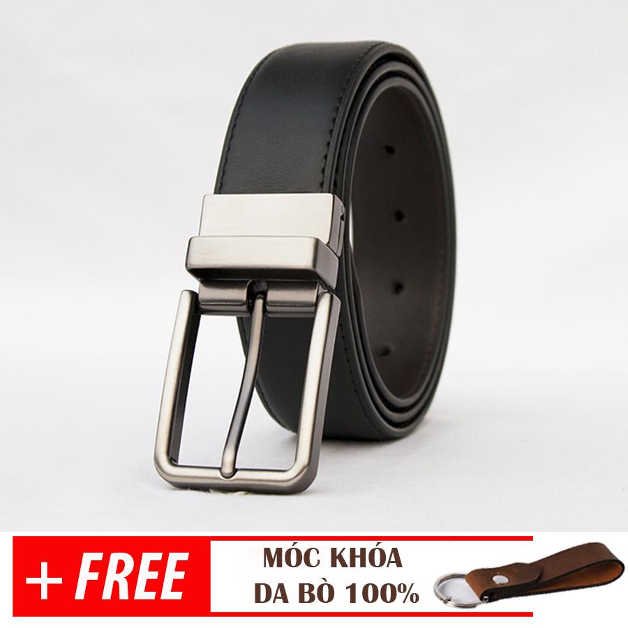 Thắt lưng, Dây nịt nam Da Bò cao cấp khóa kim xoay chiều Manzo 117 ( tặng đinh đục Lỗ)