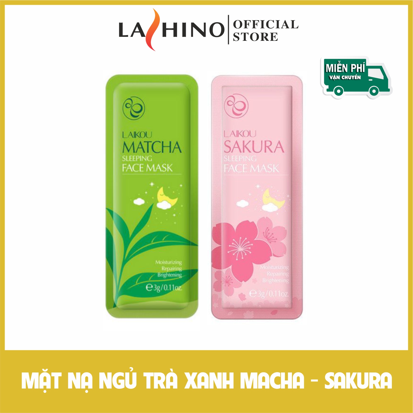 Mặt nạ ngủ laikou trà xanh macha - sakura gói 3g ngừa mụn làn da căn mịn
