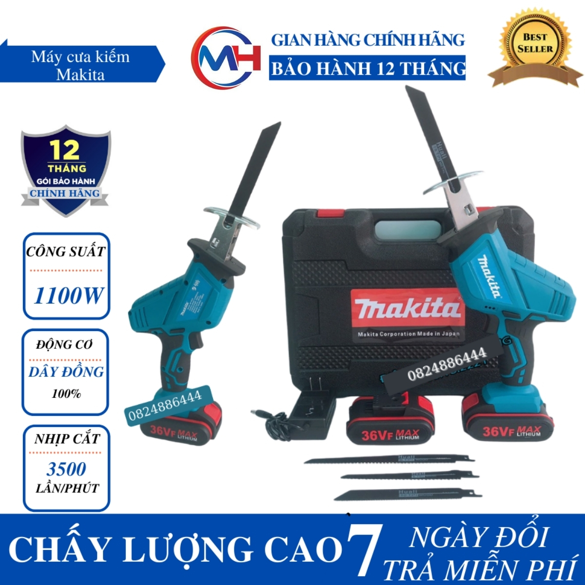 Máy cưa kiếm Makita 36V, 2 PIN, 100% DÂY ĐỒNG - TẶNG 4 LƯỠI CƯA