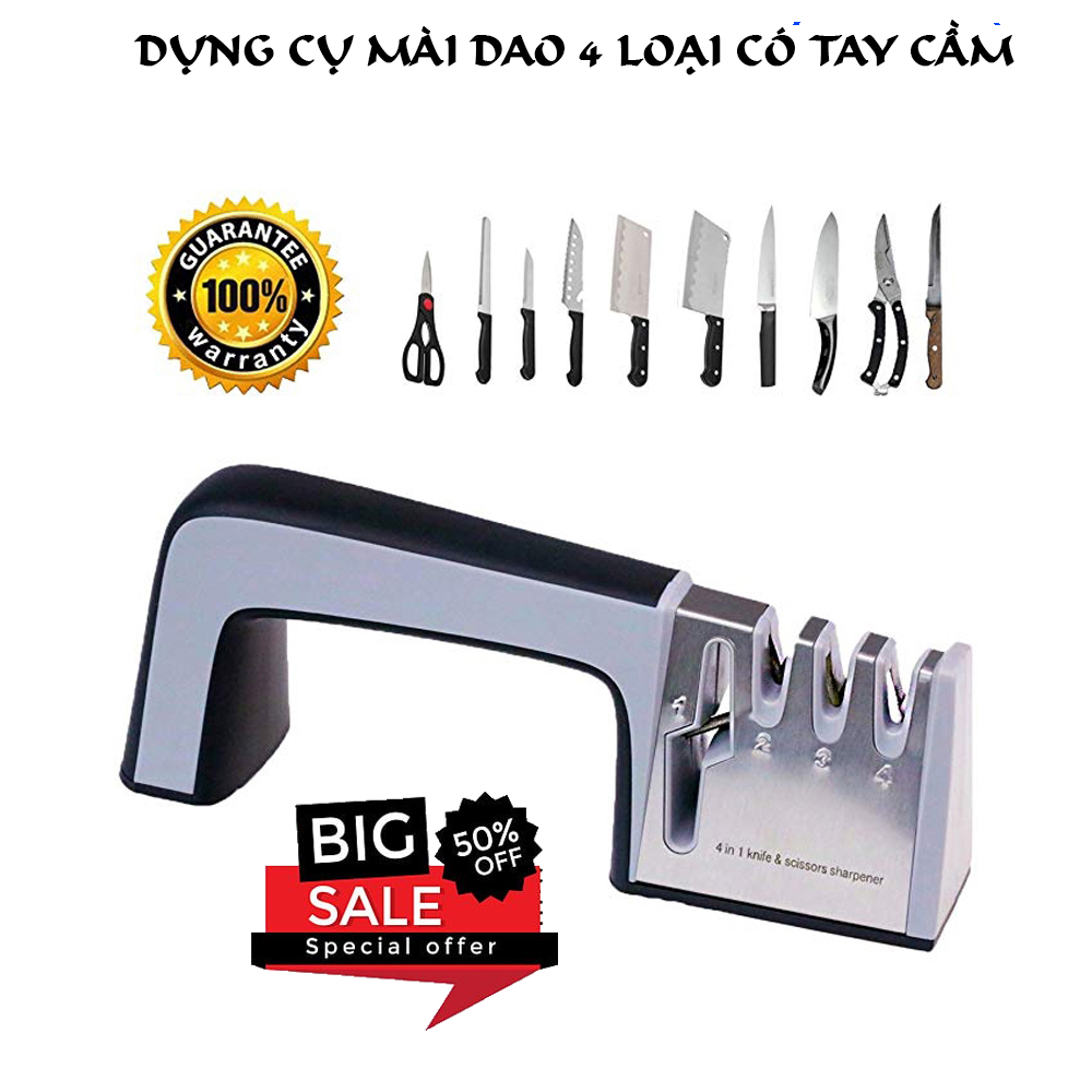 Dụng cụ mài dao 4 loại có tay cầm 23cm cao cấp, dụng cụ mài dao - dụng cụ mài dao đa năng cầm tay thông minh giúp cho dao kéo sắc nhọn. lỗi 1 đổi 1