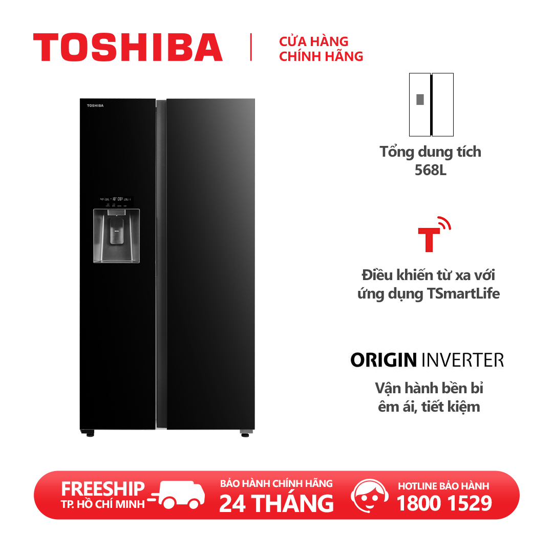 Tủ lạnh Toshiba Inverter 568 lít Side By Side GR-RS755WIA-PGV(22)-XK - Điều khiển cảm ứng bên ngoài, Có khóa, Cửa tủ thông minh mở 90 độ, Điều khiển từ xa trên ứng dụng TSmartLife - Hàng chính hãng bảo hành 2 năm