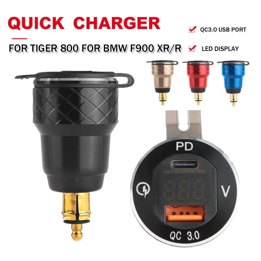 Qc3.0 dual usb type-c din hella moto charger plug socket power adapter for bmw r1200rt r1250gs f800gs for tiger 850 900 1200 xrt