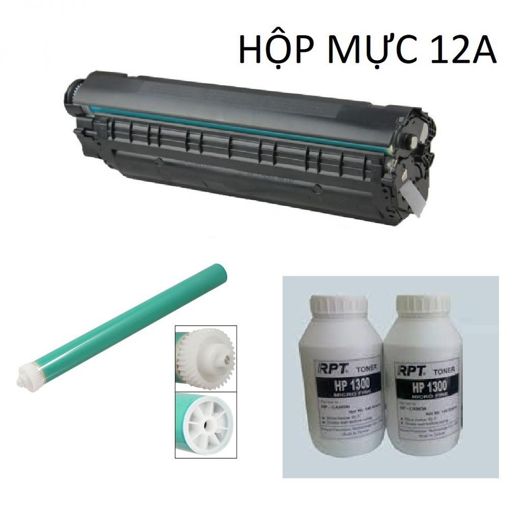 Combo 1 hộp mực in 12a/canon 2900 , 2 chai mực đổ và 1 cây trống in 12a