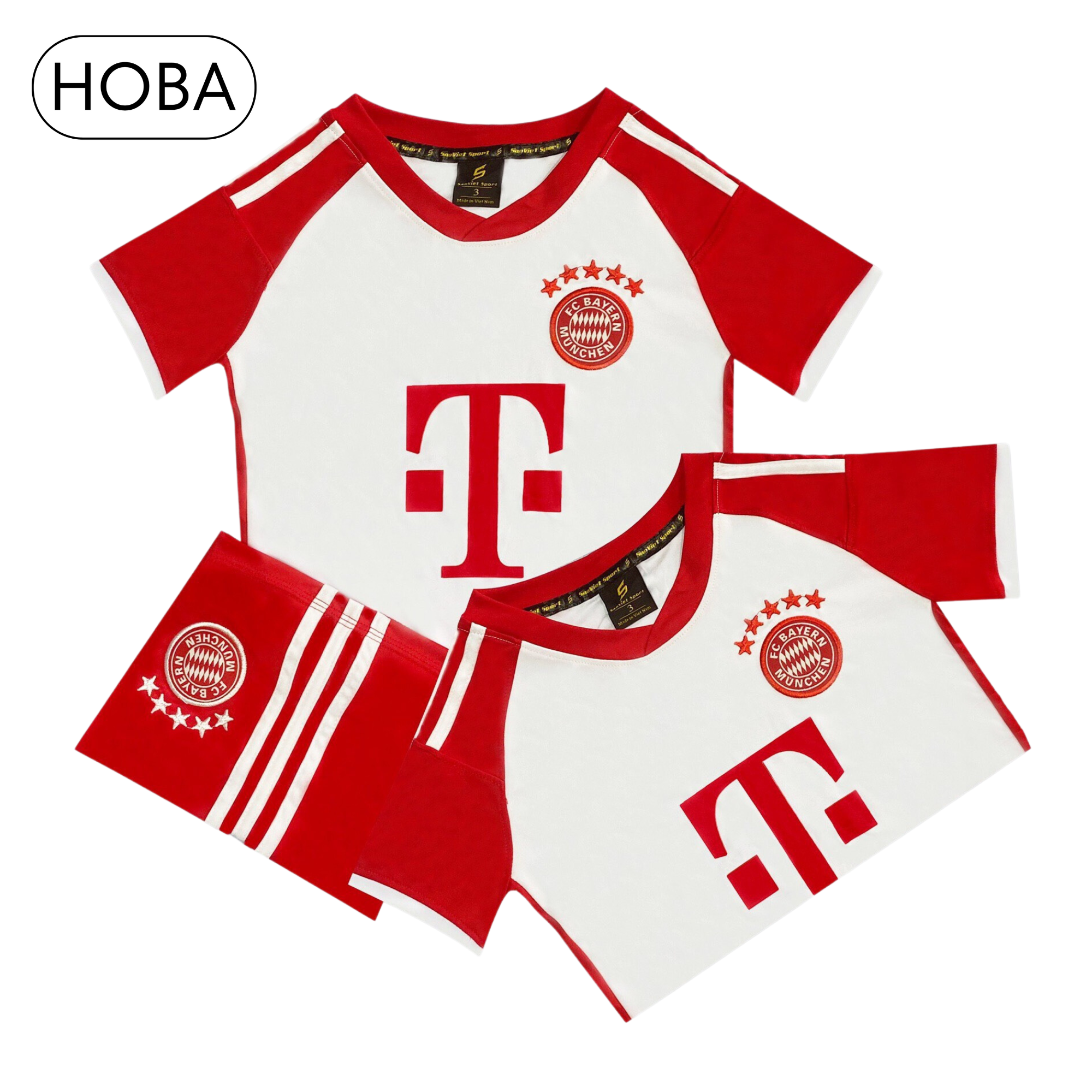 Bộ quần áo bóng đá trẻ em đồ đá banh trẻ em CLB Bayern trắng thun lạnh cao cấp