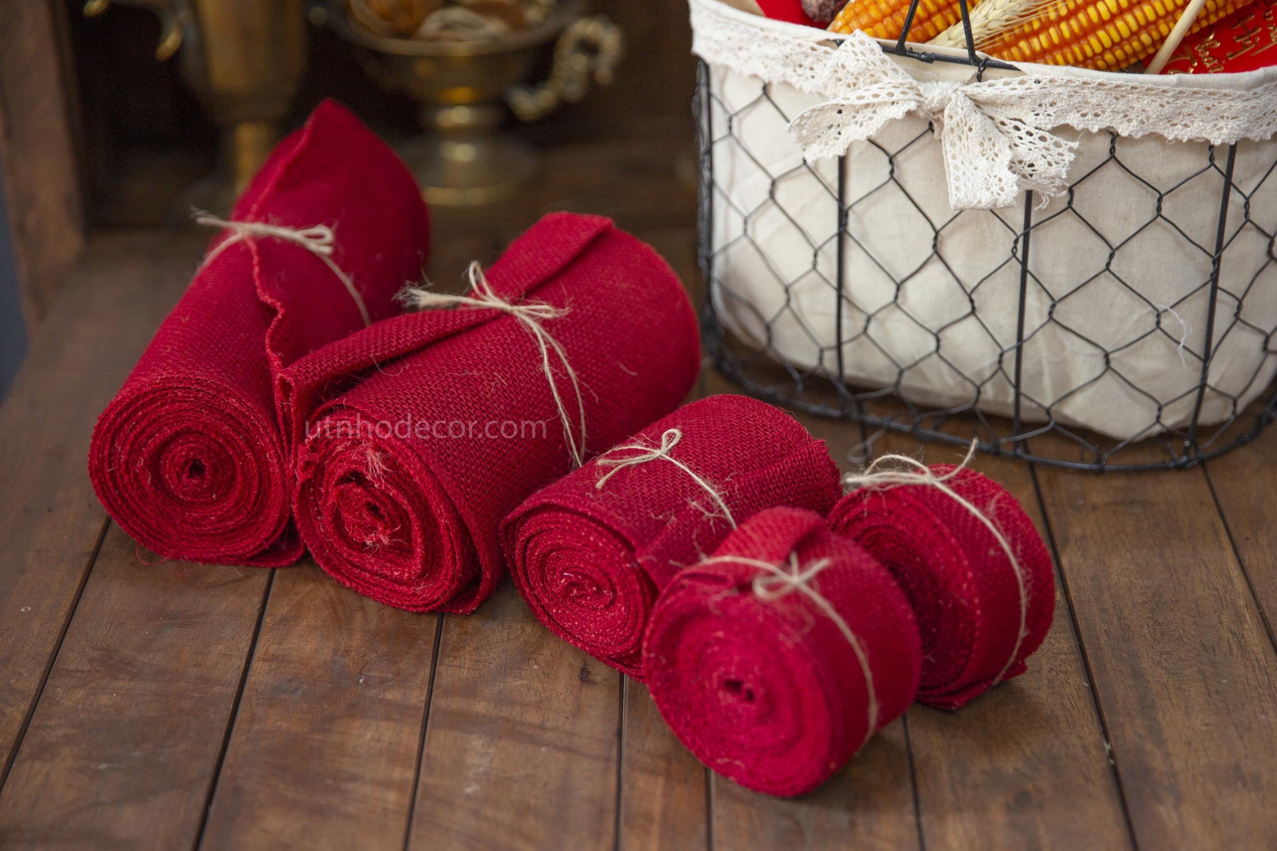 Ruy băng vải bố thô màu đỏ (Cuộn 5 mét)