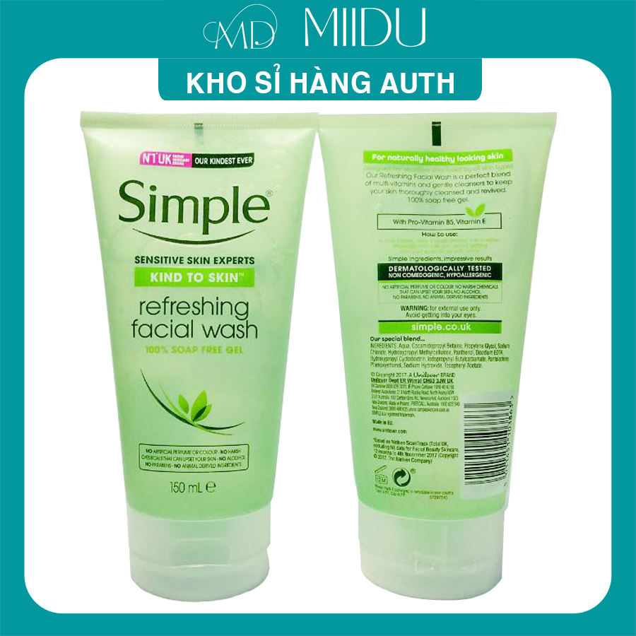 Sữa rửa mặt simple dạng gel 150ml chính hãng anh quốc