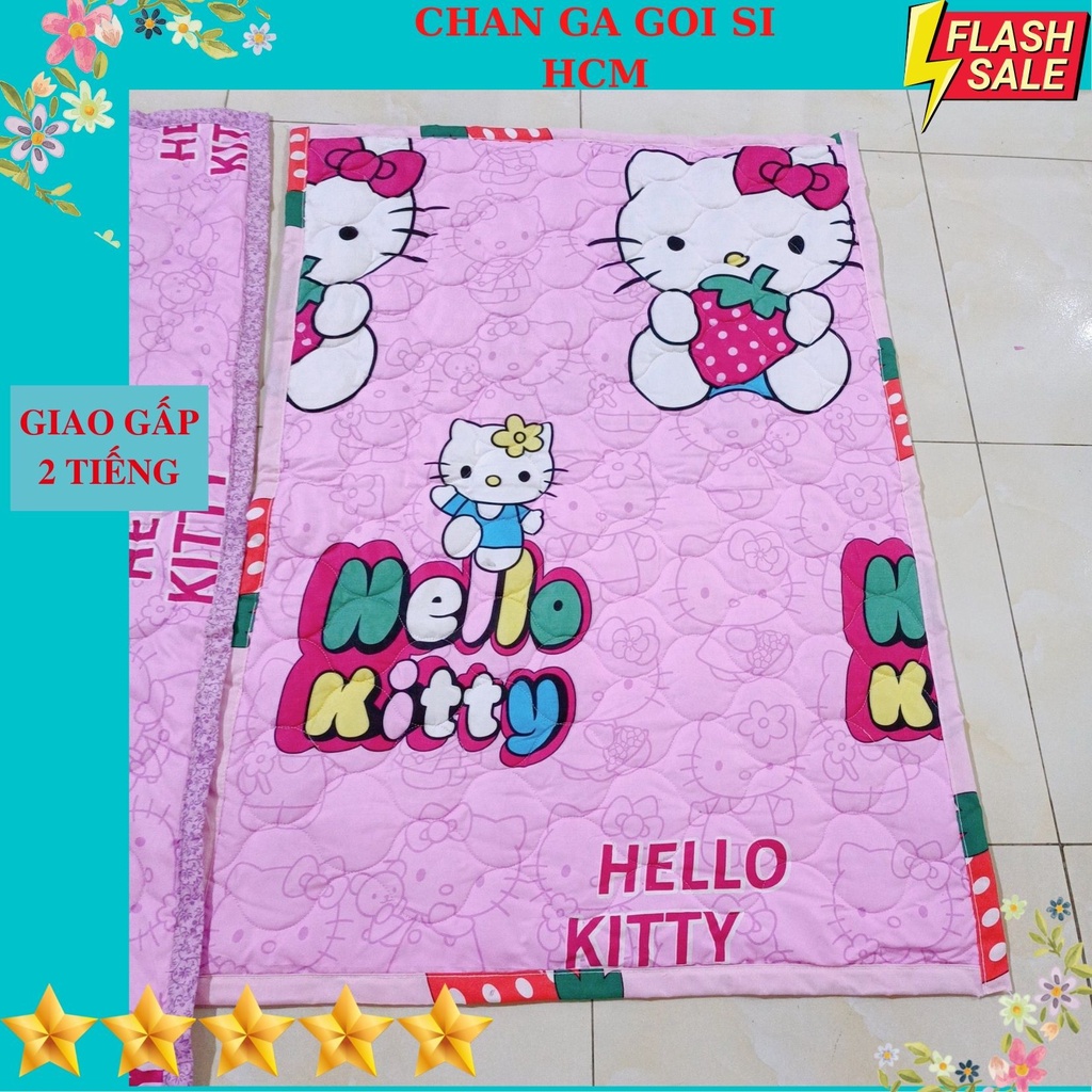 Nệm cho bé đi học nhà trẻ 80x110cm Cotton poly họa tiết hoạt hình trẻ em - Mẫu Hello Kitty
