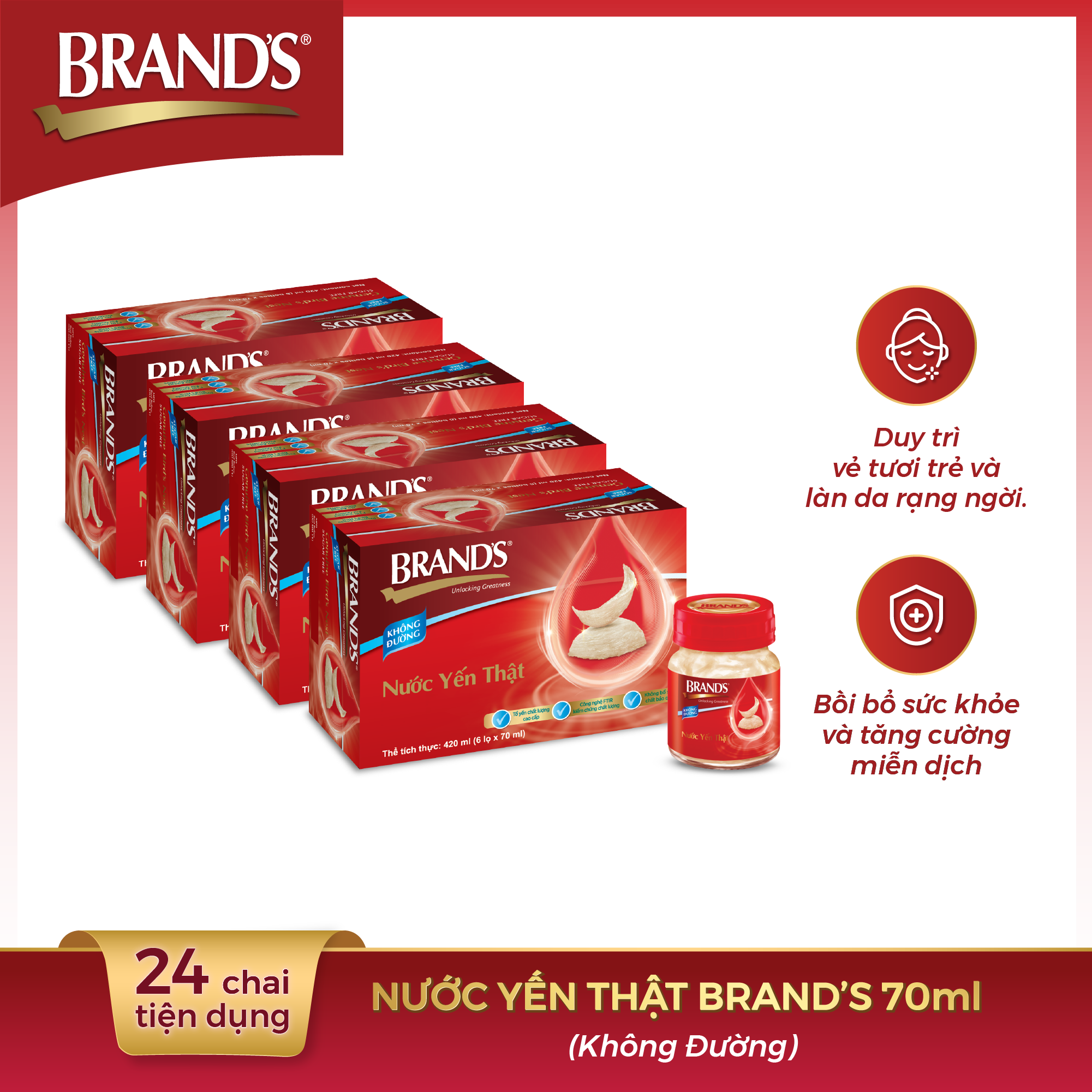 Combo 4 hộp 6 chai nước yến thật brand's không đường