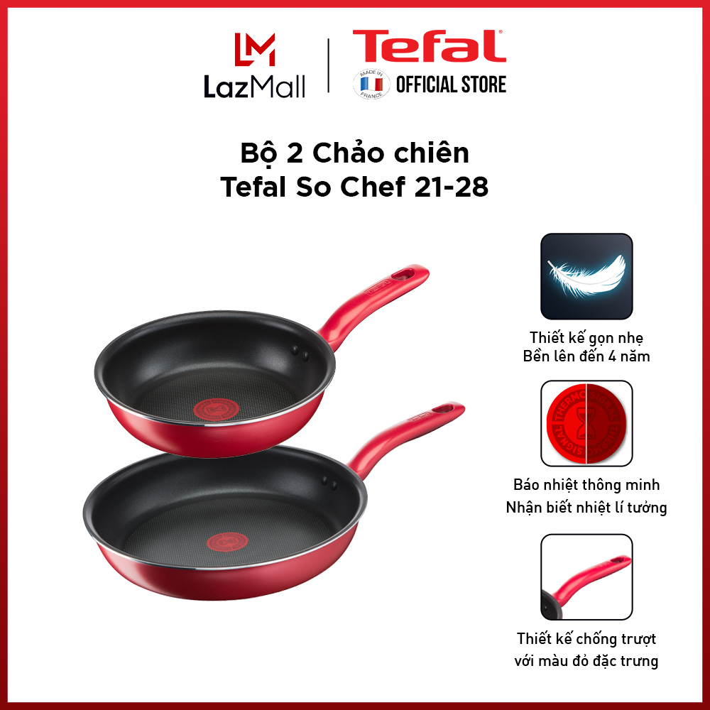 Bộ 2 chảo chiên chống dính đáy từ Tefal So Chef dùng cho mọi loại bếp (21cm, 28cm) - Gian hàng chính hãng bảo hành 2 năm-BO2SOC4