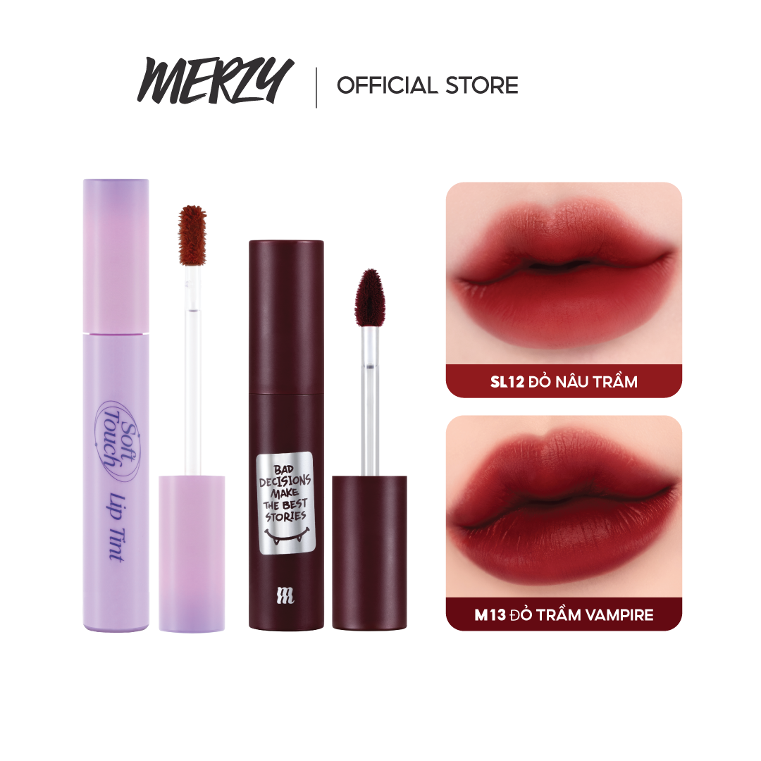 Combo 2 son kem siêu lì merzy soft touch lip tint 3g + son kem lì merzy noir mellow tint ver m13 edition 4g
