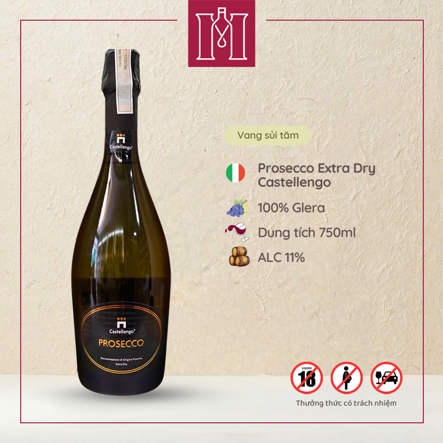 Rượu vang sủi tăm Ý Prosecco Extra Dry Castellengo by Bersano 11% 750ml nhập khẩu chính hãng