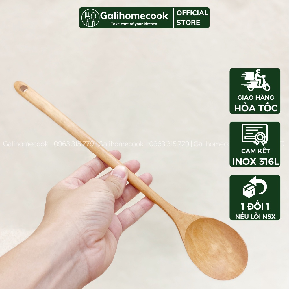 Thìa xào nấu, thìa gỗ cán dài, gỗ nhãn bền đẹp, tiện lợi | Galihomecook TGN33