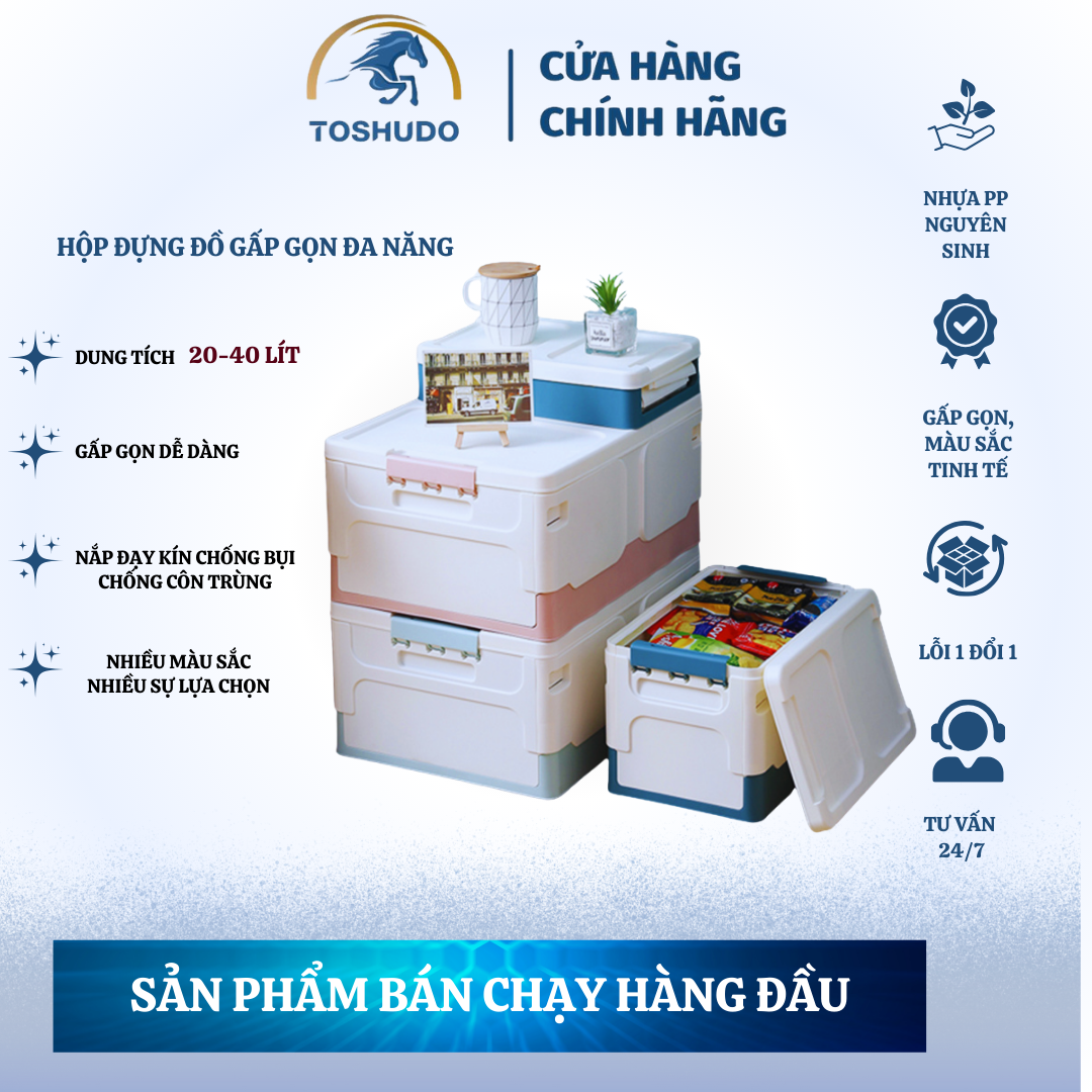 Hộp đựng đồ gấp gọn để cốp xe ô tô, để trong nhà có thể gấp gọn dung tích 20 lít và 40 lít