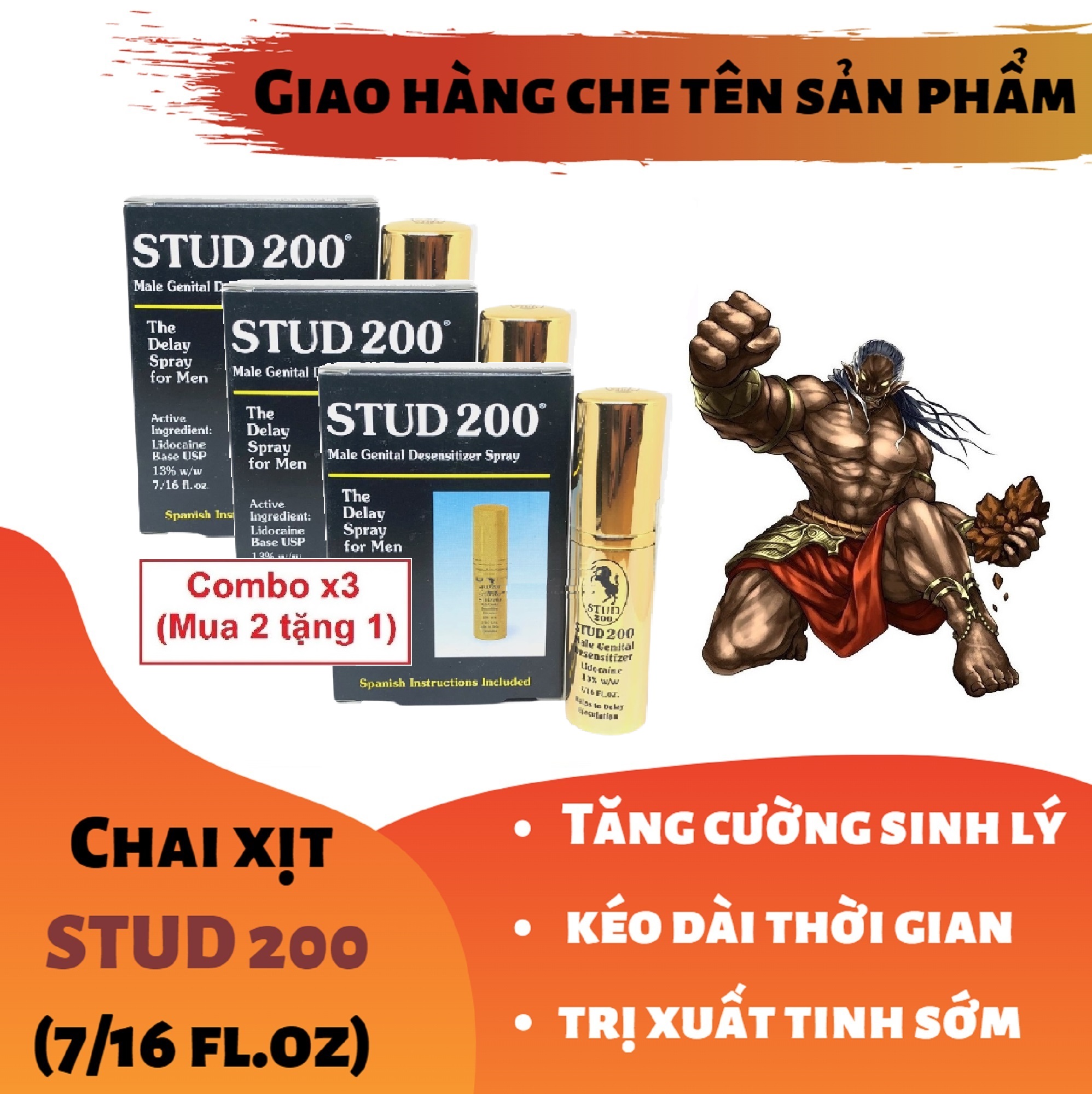 Combo x3 chai xịt stud 200 cao cấp nam - hàng chính hãng 100