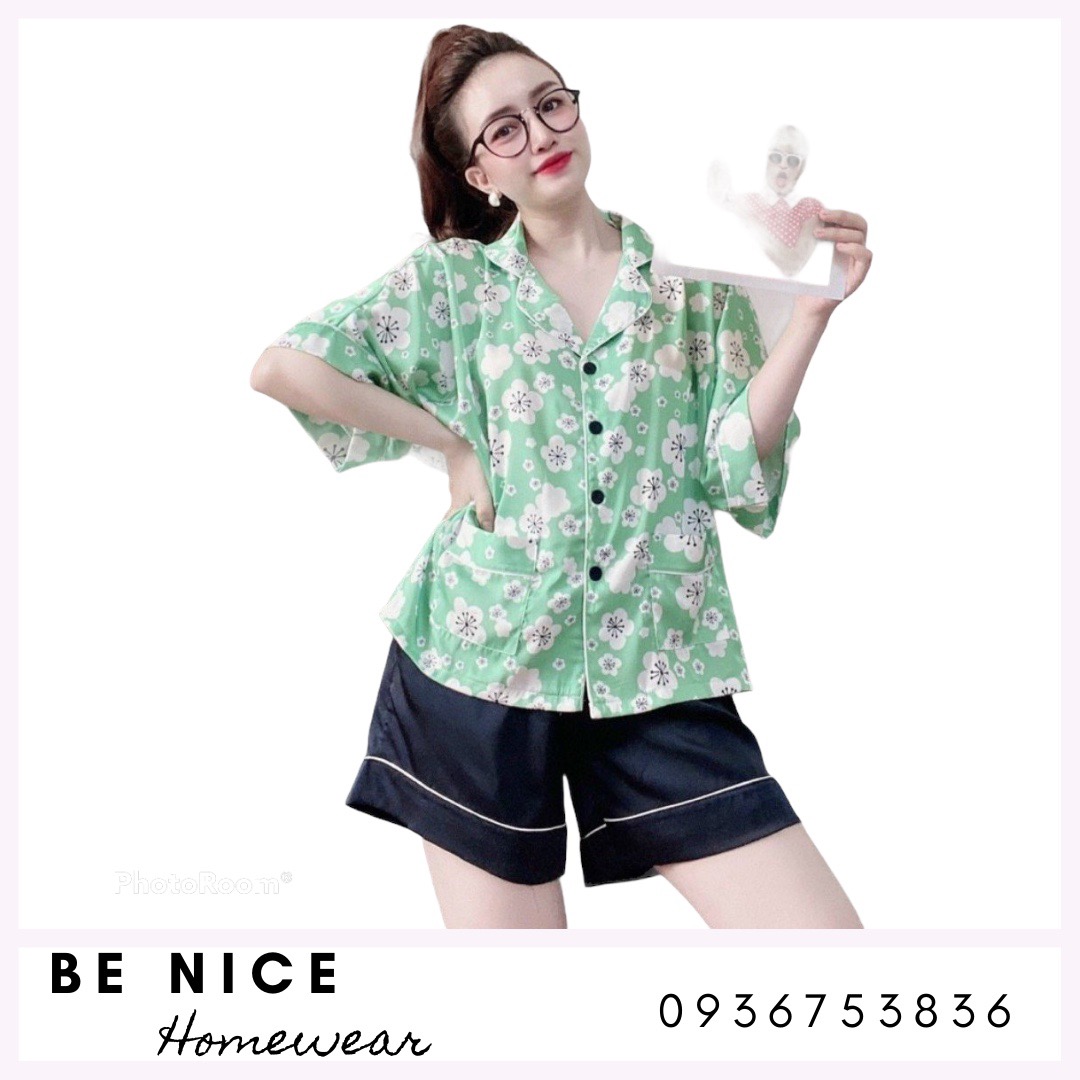 Set pijama lụa mặc nhà họa tiết siêu xinh cho nàng
