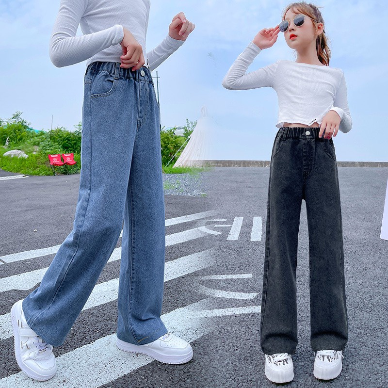 Quần bò jean ống rộng mềm, dáng suông bé gái size đại 20 - 50kg Bongkids_87