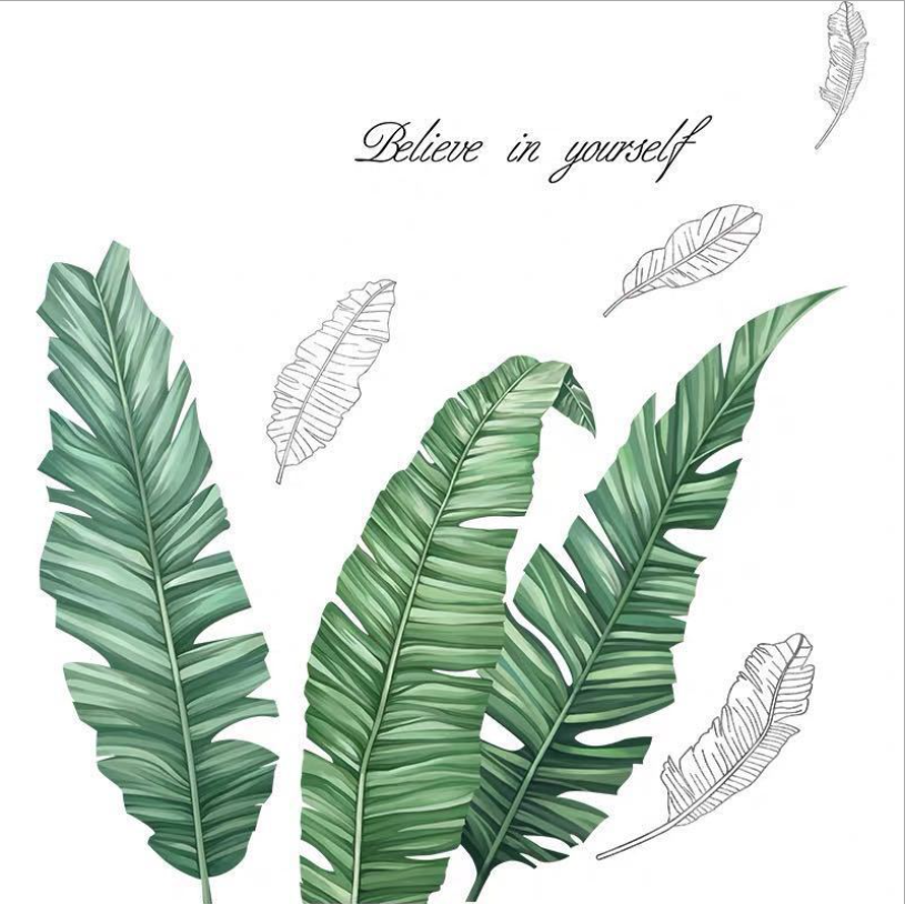 Decal dán tường trang trí phòng hình lá chuối cách điệu