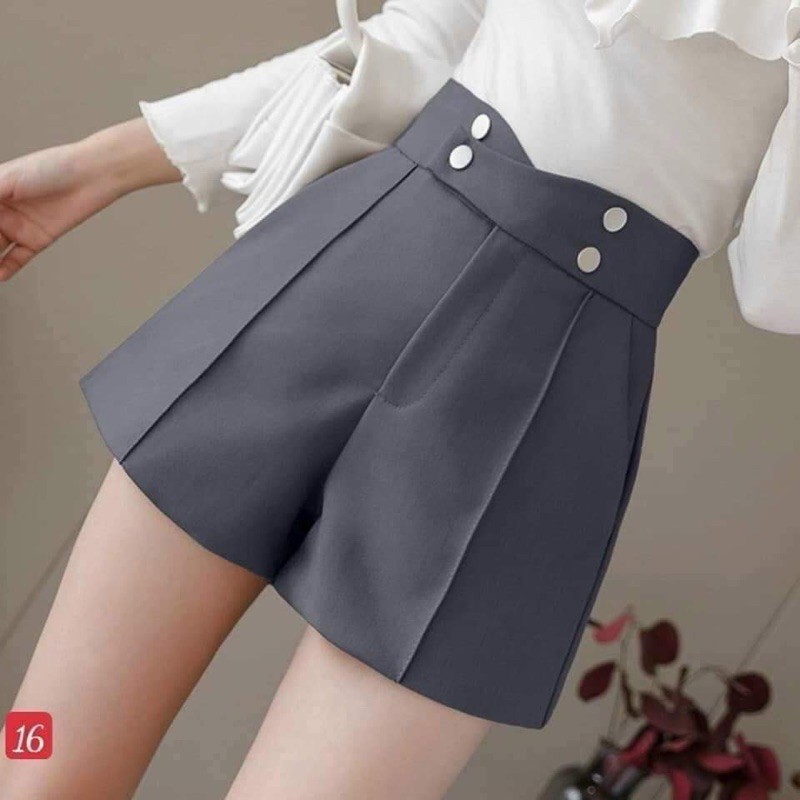 Freeship- quần short cạp cao cạp chéo 4 khuy vải tuyết mưa cao cấp quần sooc nữ lưng cao cạp chéo