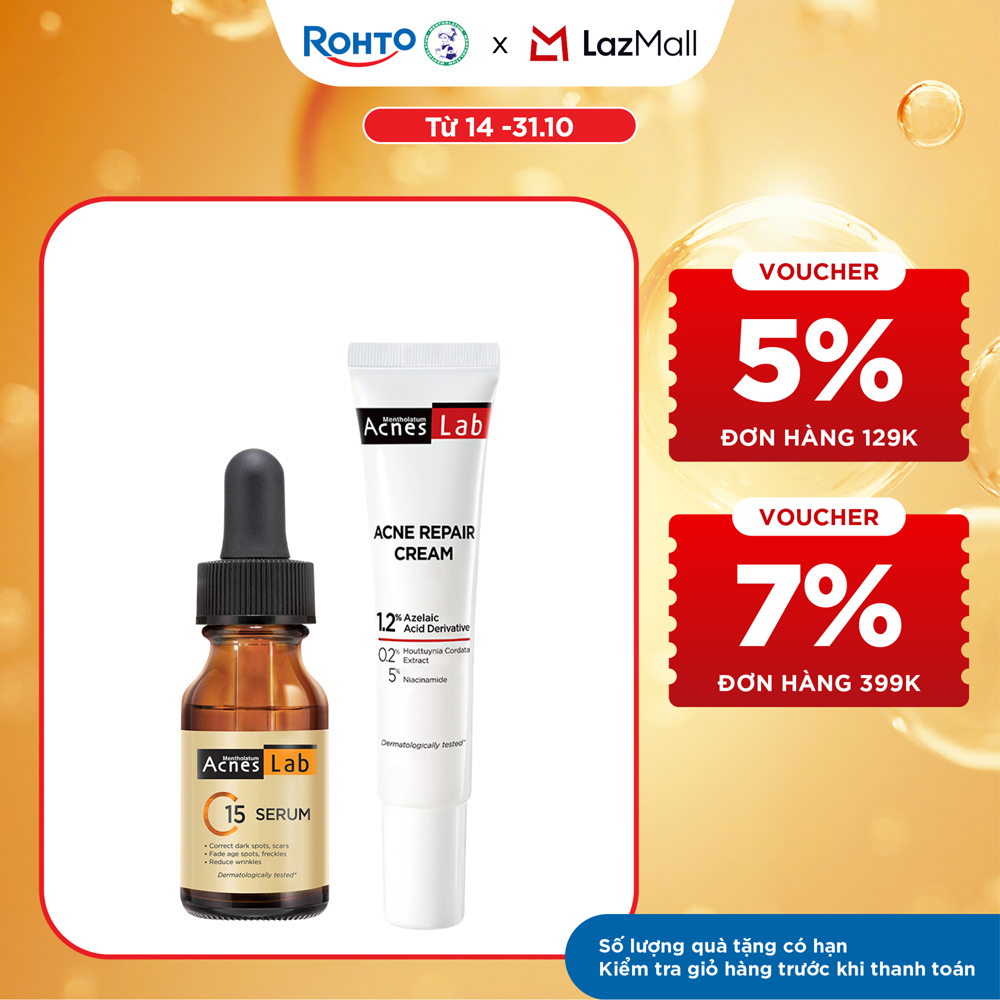 [VB] Bộ đôi giảm mụn, mờ thâm chuyên sâu Acnes Lab (Serum Acnes Lab C10 15mL + Kem giảm mụn Acnes Lab Acne Repair 20g)