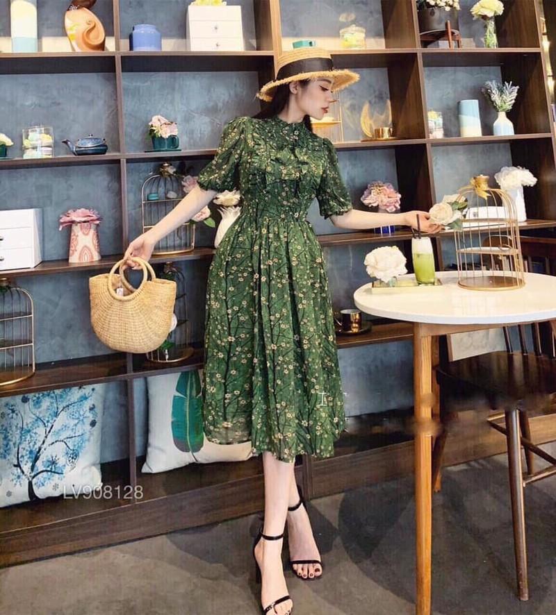 ĐẦM VOAN VINTAGE HOA NHÍ TAY BỒNG - D02