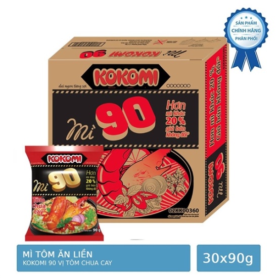 Mì tôm chua cay KOKOMI ĐẠI 90g tặng thêm 3 gói ( thùng 33 gói )