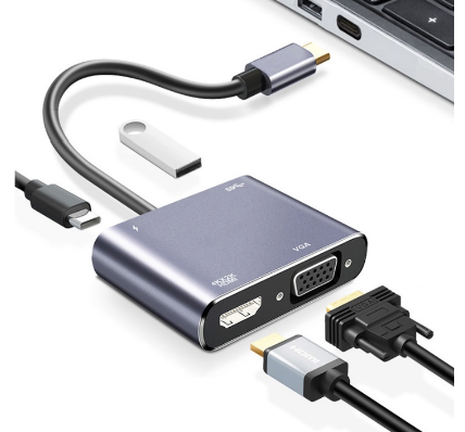 Cáp chuyển usb type-c ra 4 cổng hdmi/ vga/ usb và cổng sạc hỗ trợ chế độ dex
