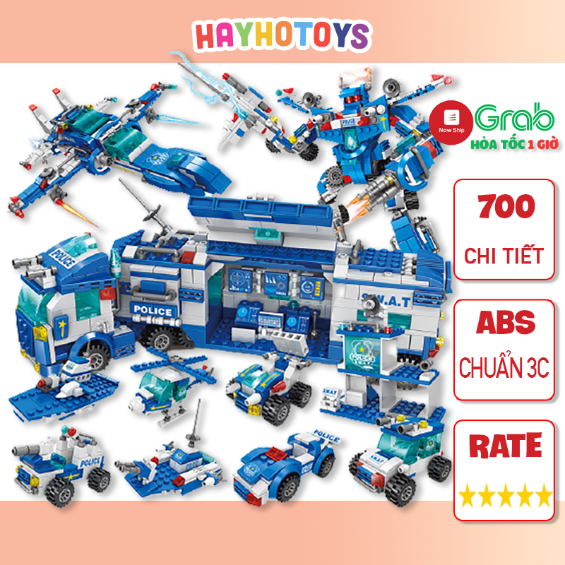 [700 Chi Tiết] Bộ Đồ Chơi Lắp Ráp, Đồ Chơi Lego Cảnh Sát Swat, Mô Hình Lego Xe Cảnh Sát, Lego Robot Xanh Dương Cho Bé