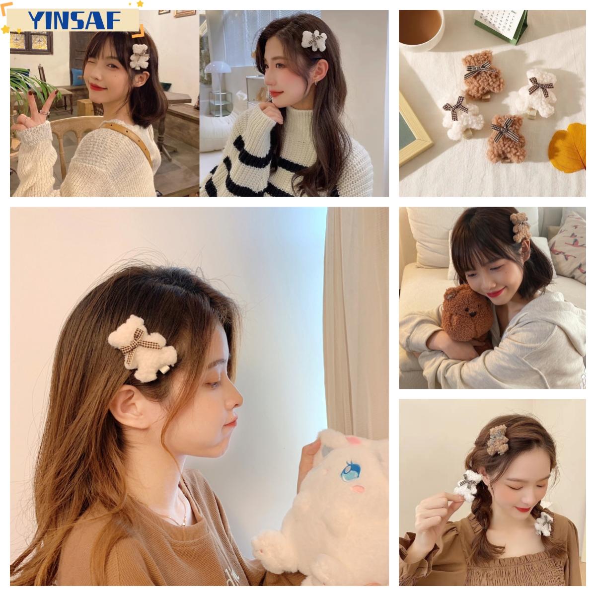 🌸kẹp tóc & Plush gấu kẹp tóc dễ thương bên kẹp tóc YINSAF🌸