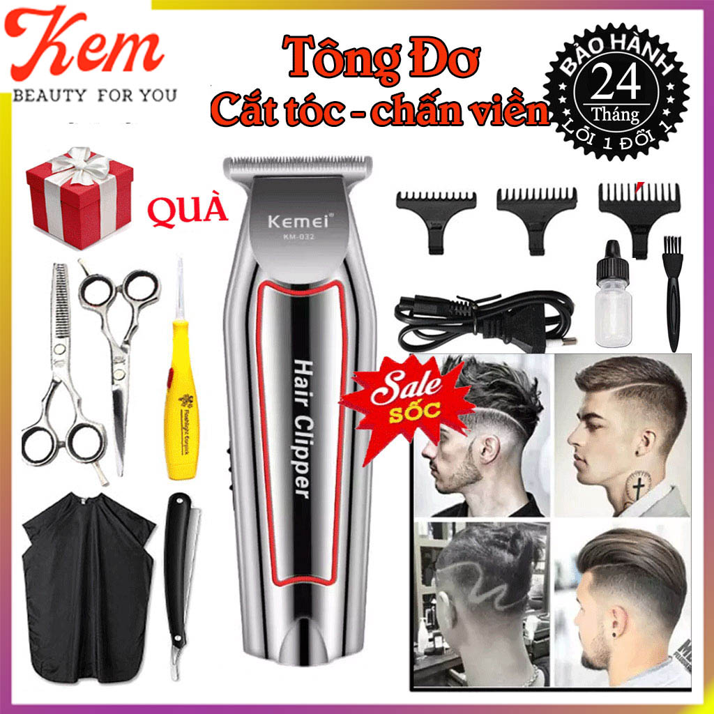 [BẢO HÀNH 24 THÁNG] Tông đơ cắt tóc, hớt tóc gia đình, trẻ em, không dây, chuyên nghiệp Kemei KM 032, chấn viền (Tăng đơ hớt tóc) + Tặng 2 kéo cắt tỉa tóc chuyên dụng, 01 áo choàng cắt tóc và 01 dao cạo đa năng 1 lấy ráy tai