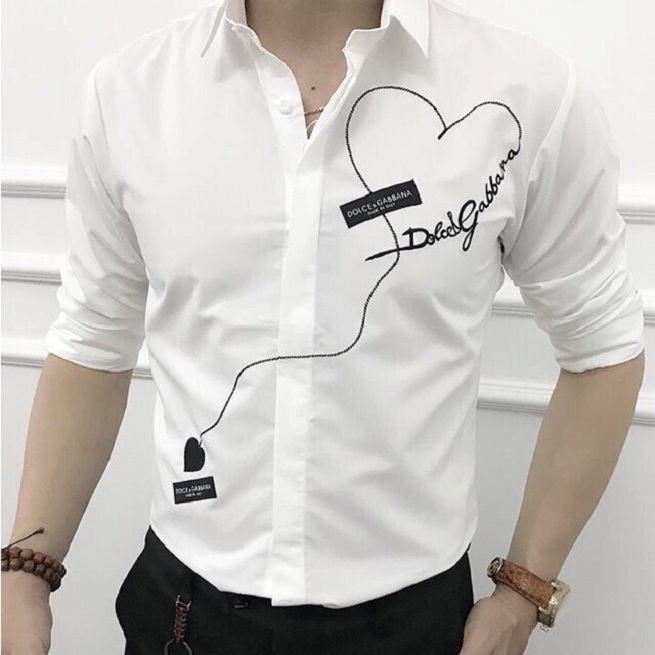 ÁO SƠ MI NAM IN HÌNH TRÁI TIM HOT (trắng) -VV