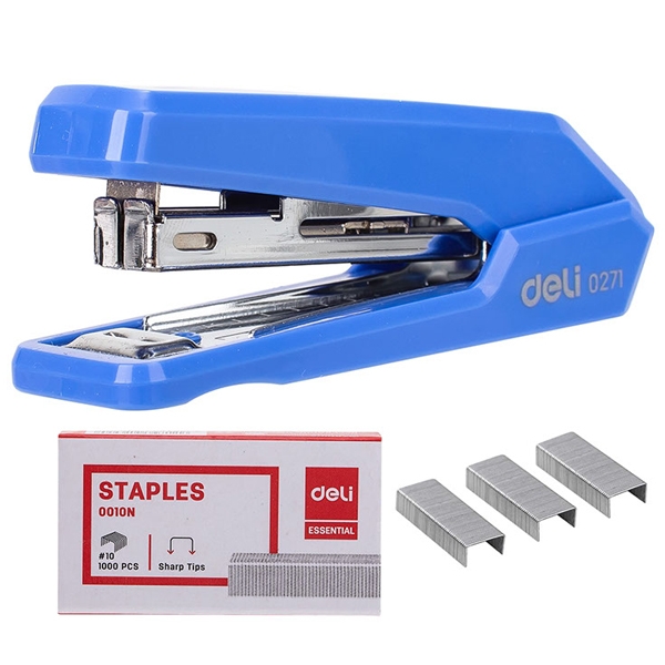 Bấm kim số 10 + hộp kim - deli 272 - mẫu 1 - màu xanh